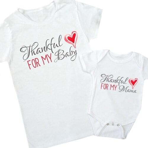 Mom and Daughter Clothes Family Look Thankful For My Baby Print T-shirt Mom Mommy and Me Clothes Family Matching Outfits Look