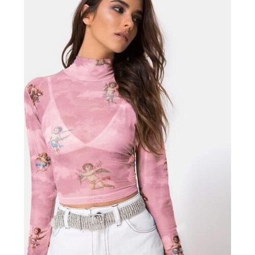 Sexy Frauen T Shirt Sehen Durch Transparent Mesh Tops Langarm Sheer Schlank Damen Rollkragen T-Shirt Neue Ankunft Frauen t-shirt