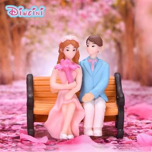 3pcs small Boy Girl Lover bench Model action Figure Miniature Figurine home Garden Wedding Decoration Dollhouse DIY hot toys set