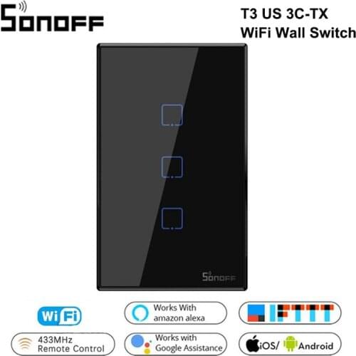 Sonoff T3 US 3C TX Smart Wifi Wall Touch Switch Smart Home With Border 433RF/Voice/APP/Touch Control Work With Google home Alexa