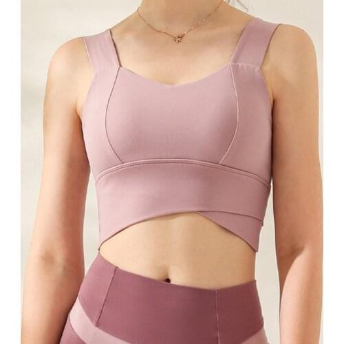 Cross Hem Padded Wireless Sports Bra Wide Straps Brassiere Sport Top Fitness Women Gym Yoga Vest Training Bralettes Push Up Bras