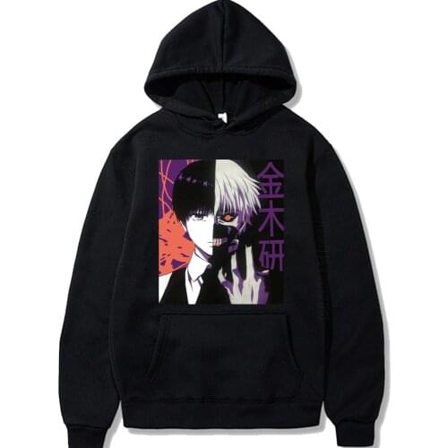 Anime Tokyo Ghoul Kaneki Split Face Print Hoodies New Authentic Streetwear Anime Men Long Sleeve Hip Hop Tees Men Hoodies