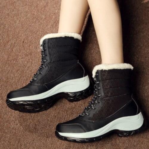 Women Boots Winter Keep Warm Quality Mid-Calf Snow Boots Ladies Lace-up Comfortable Waterproof Booties Chaussures Femme