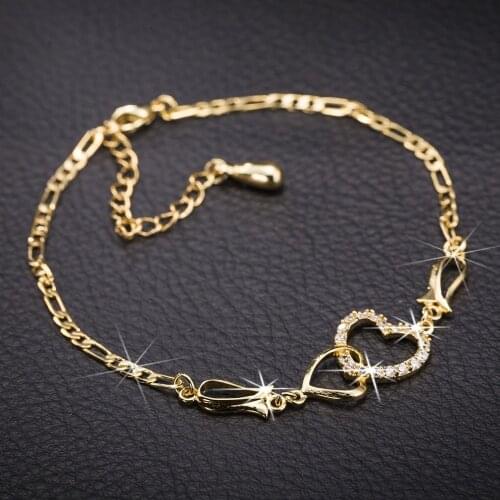 Shing Gold Women Anklet Heart Shape Crystal Rhinestone Sandals Beads Foot Jewelry Flowers Leg Chain Anklets