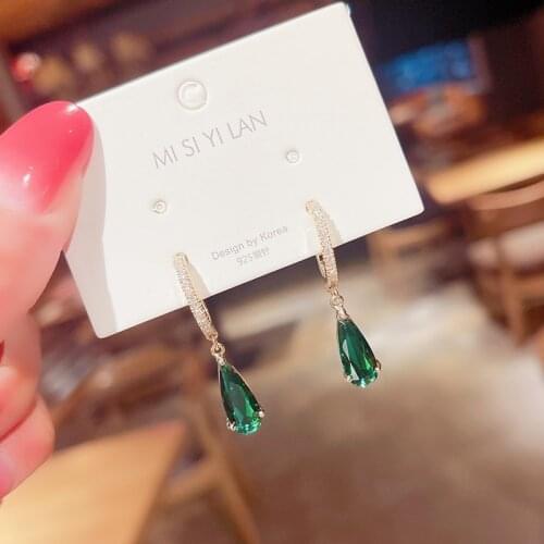 OLIRAFT 2021 Luxury Simple Green Cubic Zirconia Pendant Earrings for Women New Bridal Wedding Temperament Earring Jewelry
