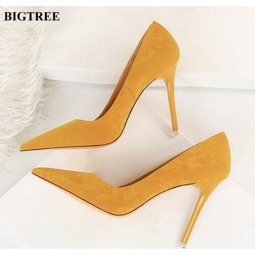 BIGTREE Shoes Spring Women Concise Suede High Heels Pumps Lady Black Red Wedding Fashion Female Stiletto Party Shoes Office 2021
