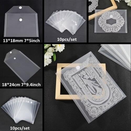 10pcs/set 2 Type Horizontal Vertical Transparent Plastic Storage Bag With Magic Sticker Storing Stamps Dies Embossing Template