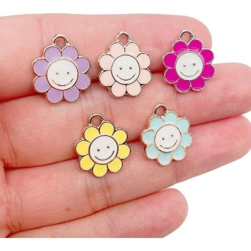 10Pcs/Set Wholesale 2021 Fashion Trend Enamel Smiley Sunflower Charm Pendant for Jewelry Making Supplies DIY Earrings Findings