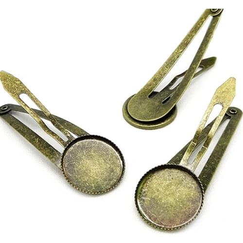 20pcs with inner 16mm Antique Bronze Hair Clips Blank Cameo Bezel Cabochons Tray