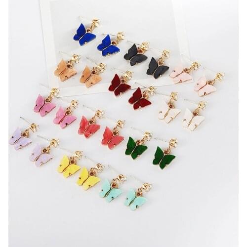 2020 New womens earrings fashion zircon butterfly danglee earrings for women animal sweet colorful stud earrings girls jewelry