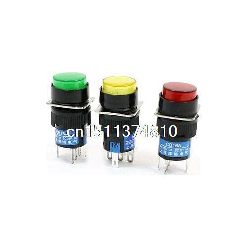 3Pcs Factory NO NC Light Sign Latching Round Push Button Switch DC 12V