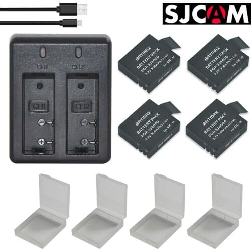 4pcs SJCAM sj4000 Battery 900MaH + USB Dual Charger Bateria sj7000 sj5000 sj6000 sj8000 SJ M10 for SJCAM sj4000 sj5000 camera