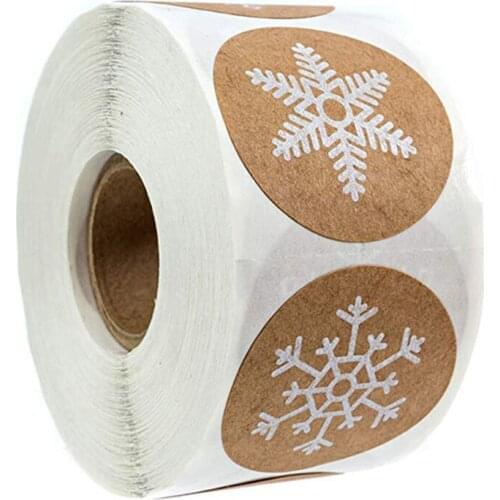 500Pcs Kraft Stickers Christmas Gift Decoration Sticker Snowflake Seal Labels DIY Gift Baking Package Envelope Stationery Decor