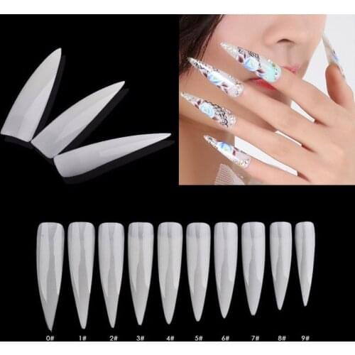 500pcs Nail Art Clear White Full Half Cover Oval Sharp End Stiletto Long False Fake Nails Tips Manicure Artificial Nails Salon