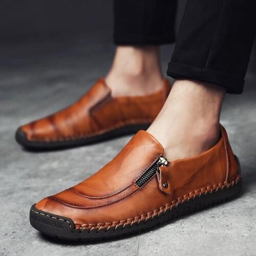 BUSUOZY New big size 38-48 men casual shoes loafers spring and autumn mens moccasins shoes genuine leather mens flats shoes