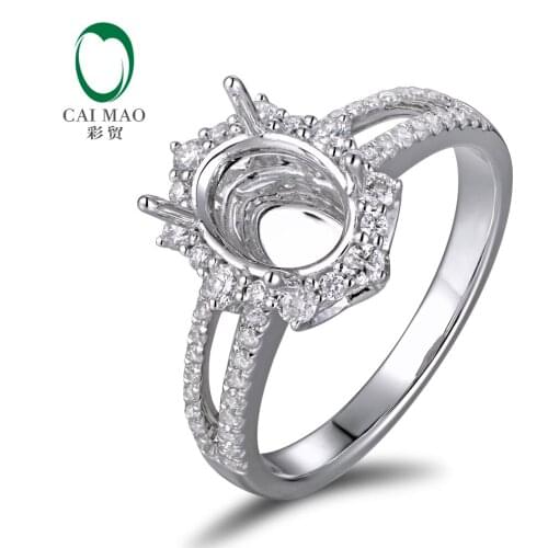 Caimao 6x8mm Oval Cut Semi Mount Setting Ring 18K White gold Natural 0.48ct Diamond Engagement Jewelry