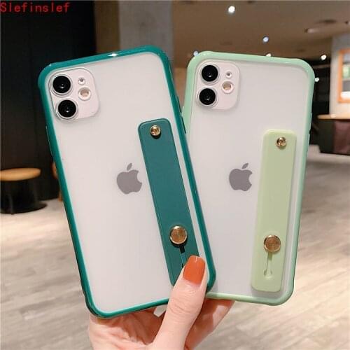 Wrist Strap Candy Color Phone Case For iPhone 12 SE2020 11 11Pro Max XR XS Max X 6S 7 8 Plus Shockproof Bumper Transparent Cover