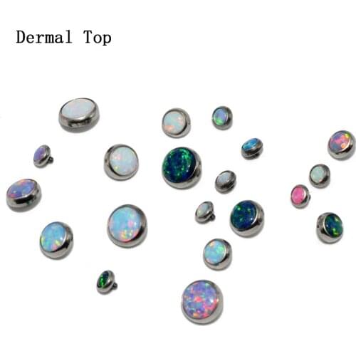 CHUANCI 1 PC G23 Titanium With Flat Opal Gem Dermal Top Anchor Skin Diver Implants Tops Body Piercing Jewelry 16G