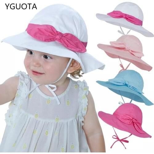 Baby Hats, Summer Cotton, European And American Floral Sun Hats, Childrens Basin Caps, Bow Knots, Large Eaves Sun Hats