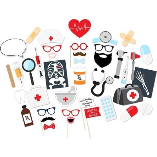 40PCS Medical Doctor Nurse Photo Booth Props Party Supplies Theme Party Funny Photo Props Birthday Party Decorations
