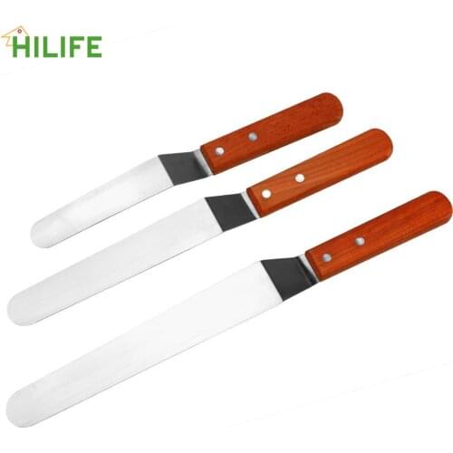HILIFE Wooden Handle Butter Spreader Stainless Steel Fondant Pastry Cake Decor Kitchen Smoother Cake Cream Knife Spatula