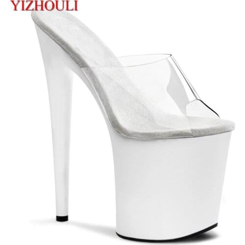 Summer party slippers with transparent vamp of 20cm, sexy eight-inch heels, lacquered soles, club pole dancing shoes