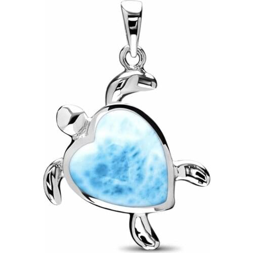 Hot Selling 925 Sterling Silver Sea Life Animals Natural Dominica Larimar Sea Turtle Pendant Neckalce For Women