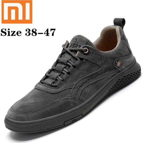 Xiaomi Mens Genuine Leather Shoess lace up Trend Comfortable Men Shoes outdoor British Fashion Men High Top Sneakers Moccasins