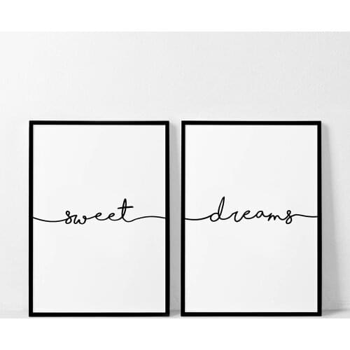 Minimalist Black and White Sweet Dreams Quotes Canvas Painting Nursery Posters Prints Wall Art Pictures for Bedroom Home Decor