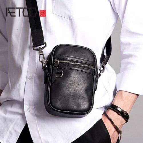 AETOO Mens one-shoulder bag, real leather men bag, cowhide mini cross body bag