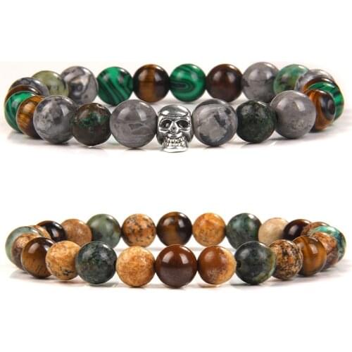 Stretch Bracelet Set Women Vintag 2 Chains Natural Tiger Eye Stone Bangle 8 mm African Turquois Picture Jaspe Beads Bracelet Men