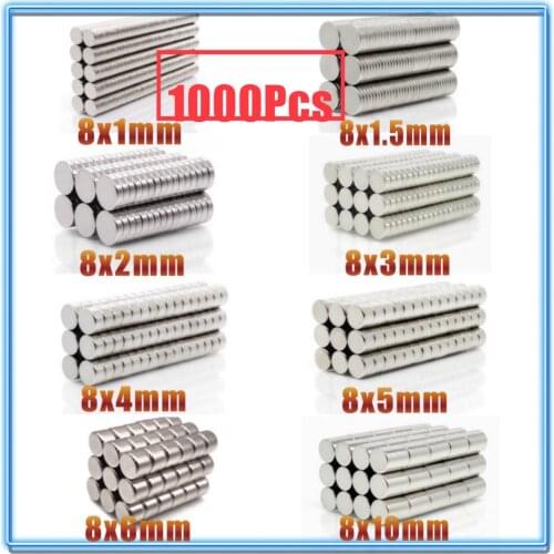 1000Pcs N35 Round Magnet 8x1 8x1.5 8x2 8x3 8x4 8x5 8x6 8x10 mm Neodymium Magnet Permanent NdFeB Super Strong Powerful Magnets