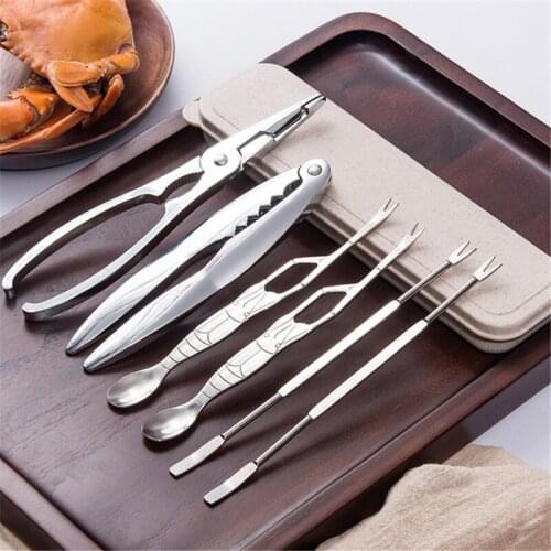 Stainless Steel Seafood Tool Sets Crab Crackers Picks Spoons Crab Peel Shrimp Lobster Clamp Pliers Clip Pick With Storage Box