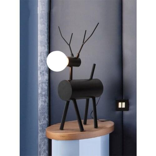 Nordic Modern Iron Deer Table Lamps Childrens Room Living Room Decoration Bedroom Study Black Antlers Desk Lights Fixtures