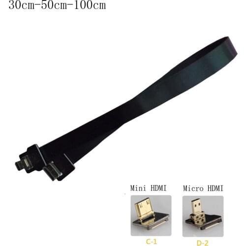 New Soft FPV Micro HDMI to Mini HDMI Male Flat Ribbon Cable 30cm 50cm 1m for Gopro 4 GH4 BMPC DJI A7R Camera
