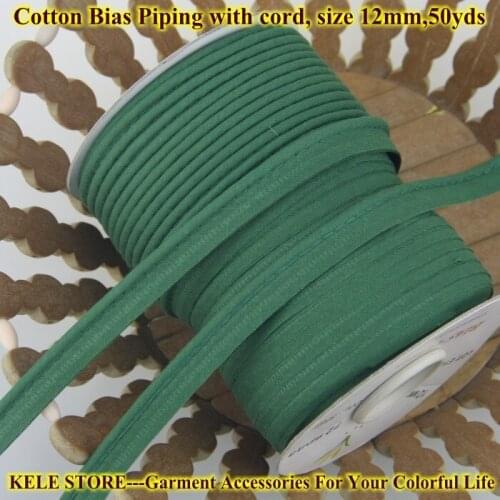 Free shipping--100% Cotton Bias Piping, Piping tape,bias Tape with cord,size:12mm, 50y,for bed linings dark green army green
