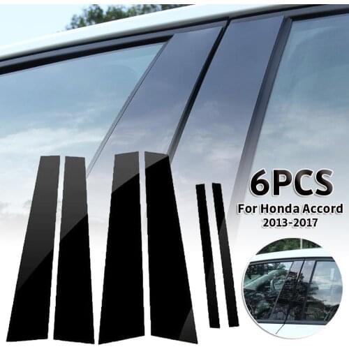 OLOMM 6Pcs Window Center B C Pillar Post Cover Trim Sticker For Honda Accord 2013-2017