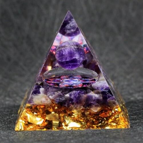 Orgonite Pyramid Amethyst beads Sphere With buddhist Lotus Natural Raw Amethyst Shimmer Spectrolite Stones Reiki Chakra Jewelry