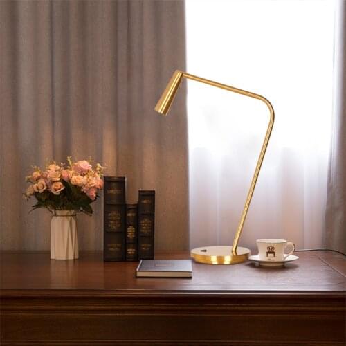 Lamplo Postmodern Brass Table Lamp Led Study Bedroom Decor Light Desk Lamp Adjustable Reading Light Office Lamp Home Lighting