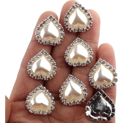 120PCS 21mm x 23mm Heart White Faux Pearl Button Flatback Embellishment For Hair Accessories Flowers Center