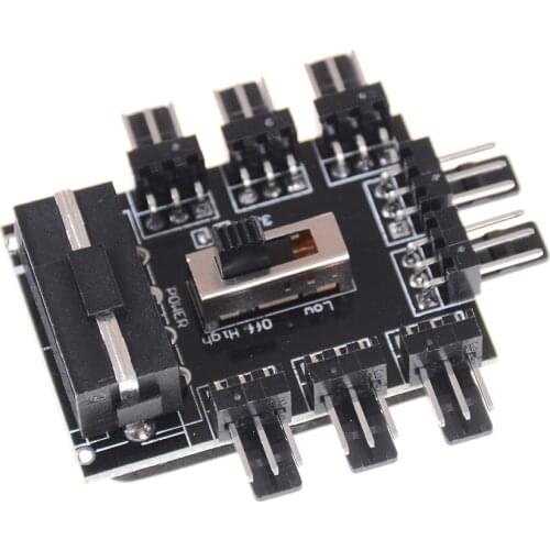 1 To 8 Way Splitter Cooler Cooling Fan Hub 3pin 12V Power Socket PCB Adapter 2 Level Speed Control PC Computer IDE Molex