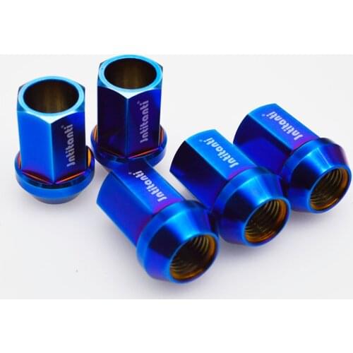 Blue high strength M14*1.5*35 full hex Gr5 titanium lug nut with cone seat