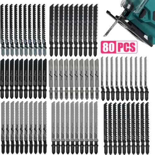 80pcs Lengthen Jig Saw Blade Jigsaw Blades Set Metal Wood Assorted Blades Wood Plastic Woodworking Cutting DIY Power Tool