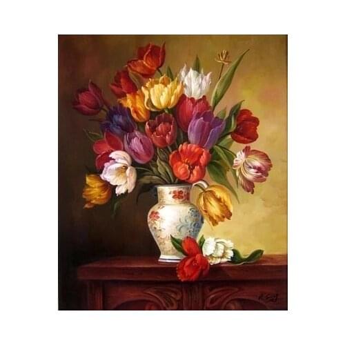 Tulip Vase Painting Flowers Embroidery Needlework Crafts 14CT Unprinted DIY Quality Cross Stitch Kits Handmade Arts Decor