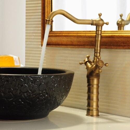 Bathroom vintage bronze Brushed sink basin faucet Deck Mounted brass tap torneira banheiro Crane mixer Hot and Cold water faucet