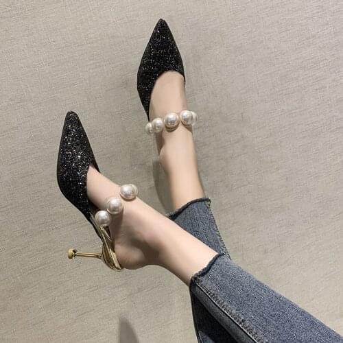 Pearl Black Sandals Women Slippers Autumn Shoes Woman Mules Heels 2020 Womens Outdoor Slippers Most Sold Products Woman mules