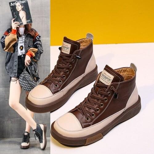 True soft leather shoes womens high top 2020 new autumn and winter online celebrity fashion shoes casual sports shoes