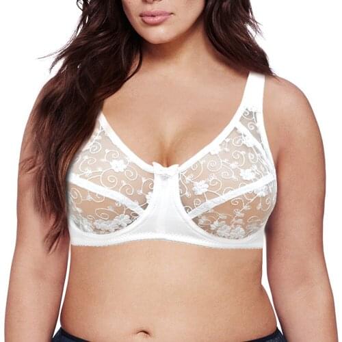 YANDW Unpadded White Bras For Women A B C D DD E F 34 36 38 40 42 44 Lace Bralette Floral Soutia Mesh Transparent Sexy Lingerie