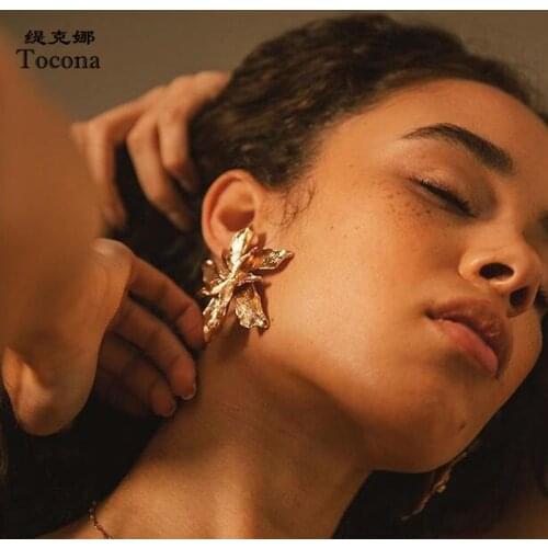 Tocona Charm Big Beautiful Flowers Stud Earrings for Women Elegance Gold Silver Color Alloy Metal Party Jewelry pendientes 3839