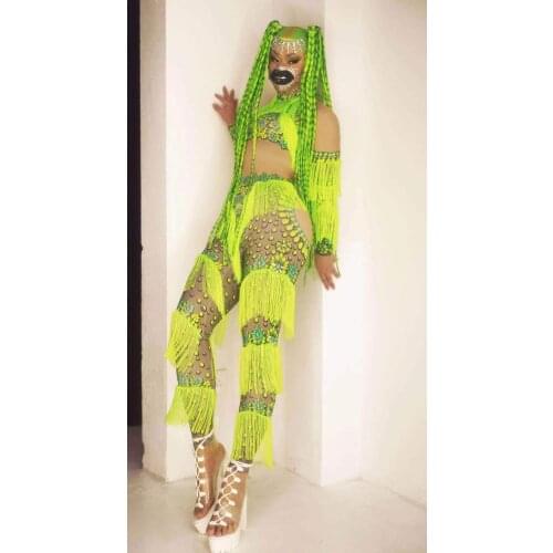 Tassels Jumpsuit Women Romper Print Long Sleeve Latin Dance Costume Sexy Clubwear Party Outfit Stage Performance Clothes